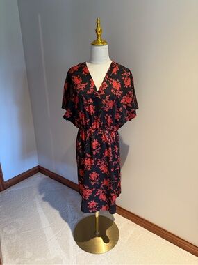ePretty Black Dress with Red Floral Print